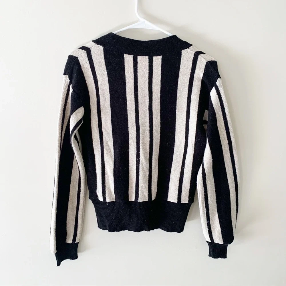 BP striped button sweater cardigan black and cream size xxs - Picture 2 of 9
